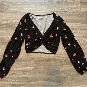 SMALL Twist-front Floral Crop Top